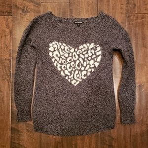Express Gray Sweater w White Heart